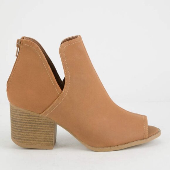 💜Women's Peep Toe Cognac Booties Zip Closure and Stacked Heel Boho Style - Picture 2 of 5